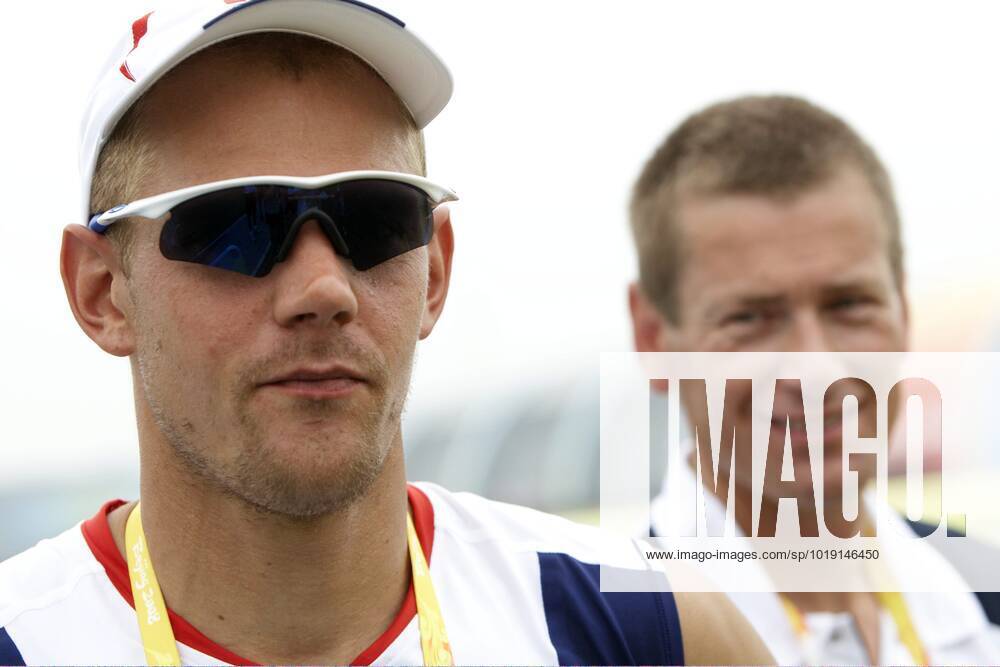 BEIJING CHINA 20080808 Olaf Tufte and his coach Tore ovrebo at the Shunyi Olympic Rowing Canoeing Park in Beijing, friday 8th and august BEIJING CHINA PICTURES