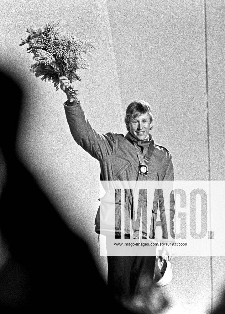 ARCHIVE 1984 02 13 Swedish cross-country skier Gunde Svan waves flowers in his hand and the gold medal around his neck at the medal ceremony after his gold medal race in 15 km cross-country skiing at the Olympic Winter Games in Sarajevo, Yugoslavia 13th February 1984 Sarajevo Bosnia Hercegovina