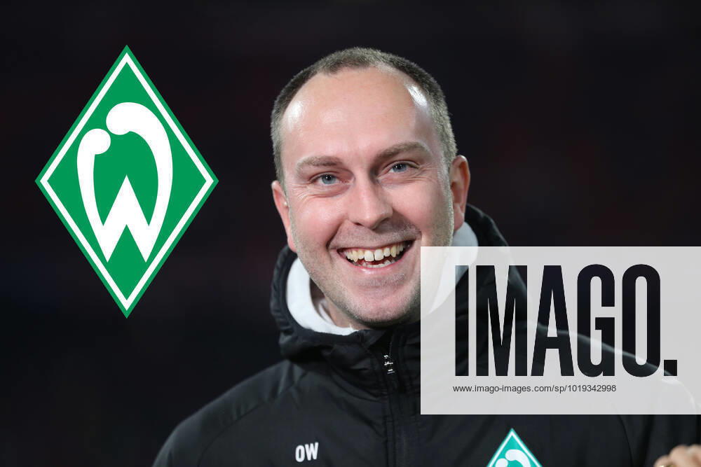 Germany 18 November 2022 football, men, season 2022 2023, SV Werder Bremen, Ole Werner, coach Here a photomontage, symbol photo with Ole Werner, coach SV Werder Bremen and the logo, coat of arms of the club, laugh, smile, smiling