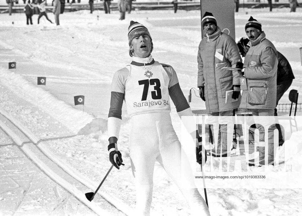 ARCHIVE 1984 02 13 Swedish cross-country skier Gunde Svan crosses the finish line as the winner of his gold medal race in the 15 km cross-country skiing event at the Olympic Winter Games in Sarajevo, Yugoslavia 13th February 1984 Sarajevo Bosnia Hercegovina