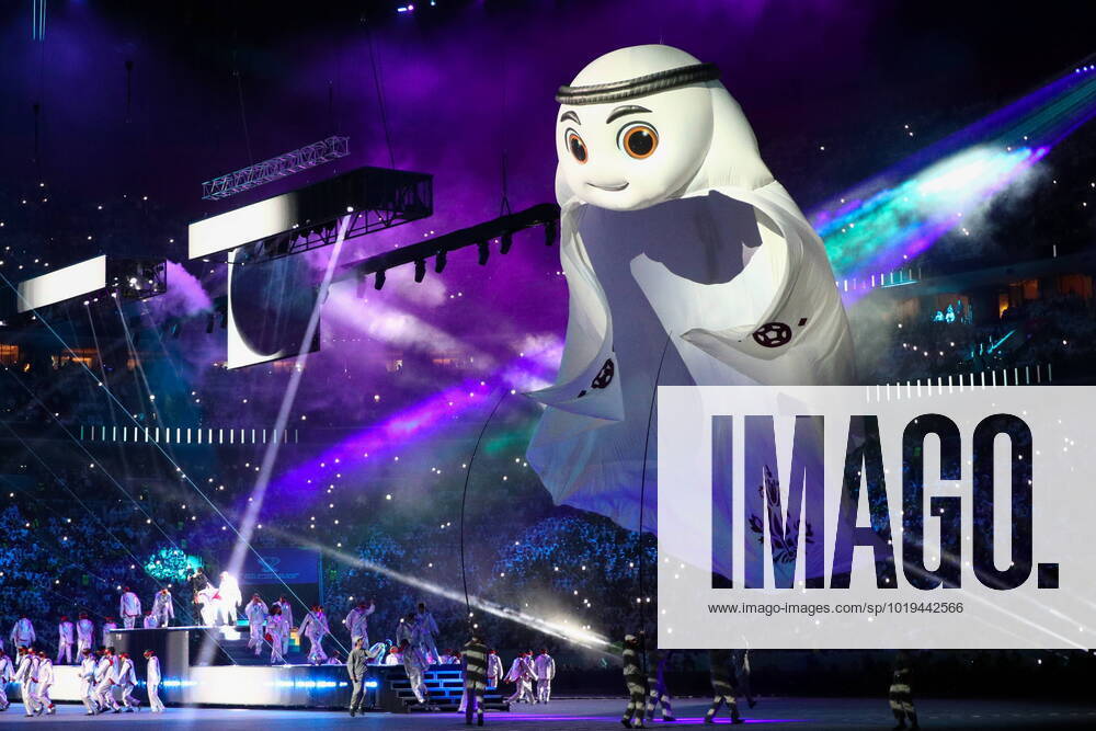 QATAR, AL KHOR - NOVEMBER 20, 2022: La eeb, the official mascot of the 2022 FIFA World Cup, WM, Weltmeisterschaft, Fussball is pictured during the opening ceremony of the 2022 FIFA World Cup at Al Bayt Stadium. Sergei Bobylev TASS 55990439