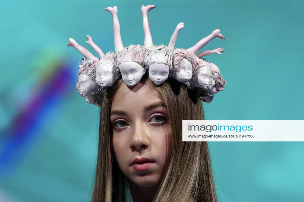 MINSK, BELARUS â€“ JUNE 30, 2020: A model wears a creation during a catwalk show for the Shalost Udalas (The Mischief Has Succeeded) collection by designers Natalia Gruzinova and Galina Grishchenya at the Fashion Mill 2020 Melnitsa Mody 2020 fashion and photography festival contest at the Prime Hall concert hall. Natalia Fedosenko TASS TS0DE9B6