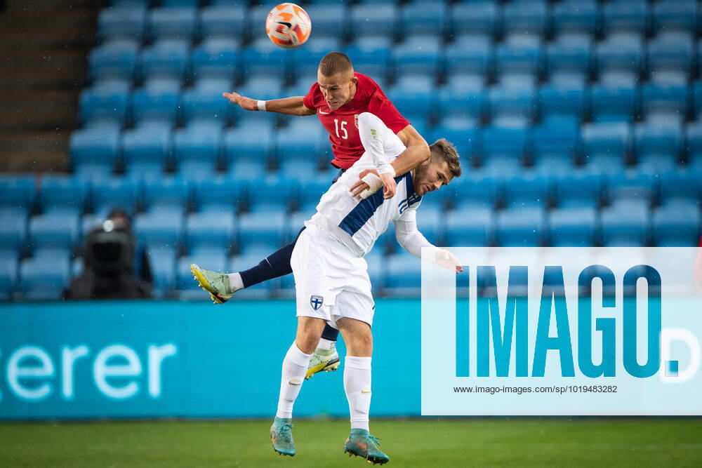 Norway v Finland, football friendly, Oslo, Norway Oslo, Norway. 20th, November 2022. Benjamin Kallman (10) of Finland and Leo Ostigard (15) of Norway seen during the football friendly match between Norway and Finland at Ullevaal Stadion in Oslo. Oslo Norway