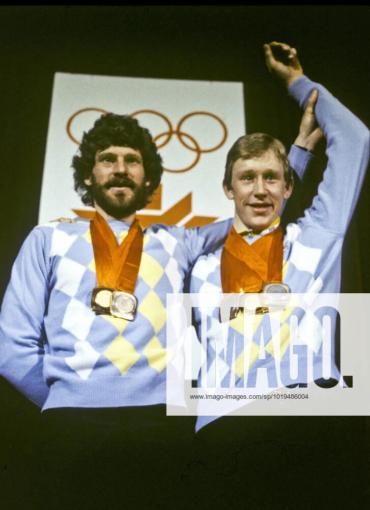 ARCHIVE 1984 02 19 Swedish cross-country skiers Thomas Wassberg and Gunde Svan pose with their Olympic medals around their necks, awarded for their performance in cross-country skiing pairs at the Olympic Winter Games in Sarajevo, Yugoslavia 19 th February 1984 Sarajevo Bosnia Hercegovina