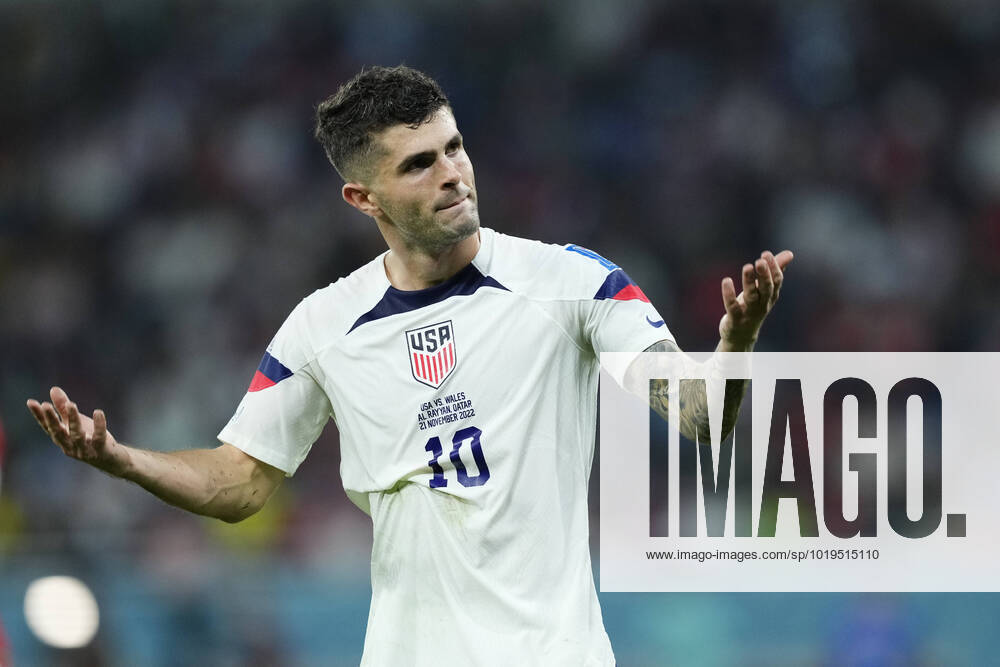 USA v Wales: Group B - FIFA World Cup, WM, Weltmeisterschaft, Fussball Qatar 2022 Christian Pulisic Right Winger of USA and Chelsea FC gestures during the FIFA World Cup Qatar 2022 Group B match between USA and Wales at Ahmad Bin Ali Stadium on November 21, 2022 in Doha, Qatar. Doha Qatar