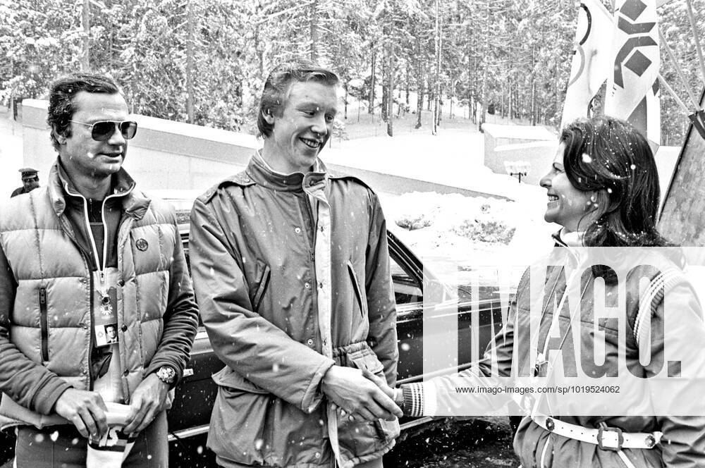 ARCHIVE 1984 02 13 The Swedish royal couple King Carl XVI Gustaf and Queen Silvia greet Swedish cross-country skier Gunde Svan at the Winter Olympics in Sarajevo, Yugoslavia 13th February 1984 Sarajevo Bosnia Hercegovina