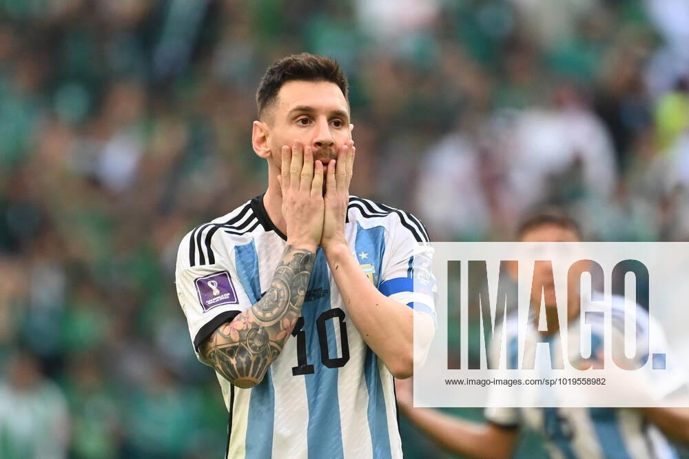 Lionel MESSI ARG , Disappointment,Frustration,Disappointed,Frustrated,Dejected,Action,Single image,Cropped single image,Half figure,Half figure,Match 8,Group C Argentina ARG Saudi Arabia KSA 1 2 on 22 11 2022, Lussail Stadium Football World Cup 20122 in Qatar from 20 11 18 12 2022