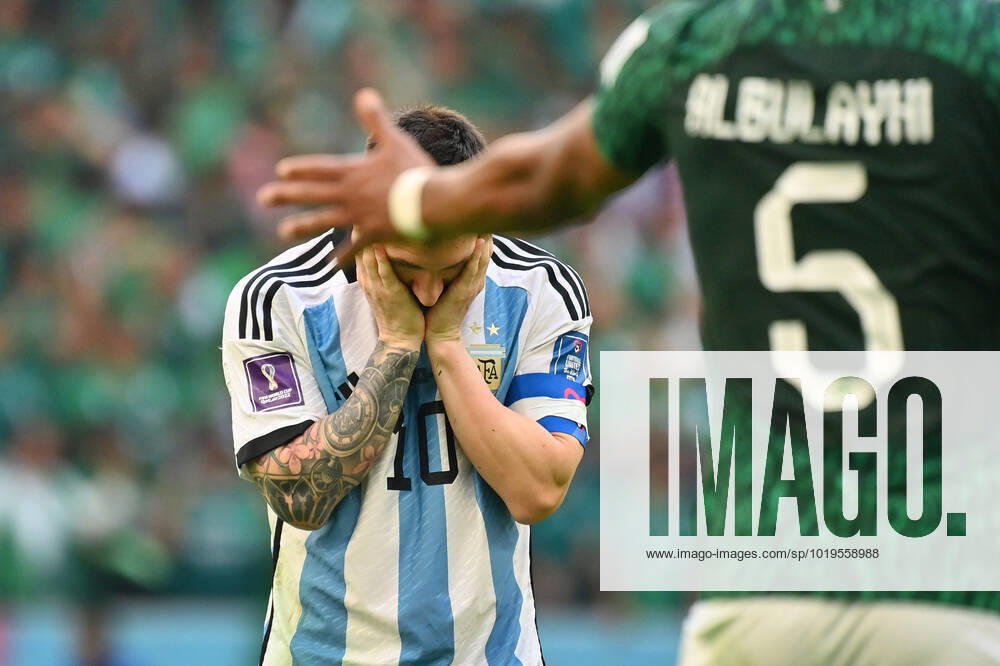 Lionel MESSI ARG , disappointment,frustration,frustrated,dejected,action,half figure,half figure Game 8,Group C Argentina ARG Saudi Arabia KSA 1 2 on 22 11 2022, Lussail Stadium Football World Cup 20122 in Qatar from 20 11 18 12 2022