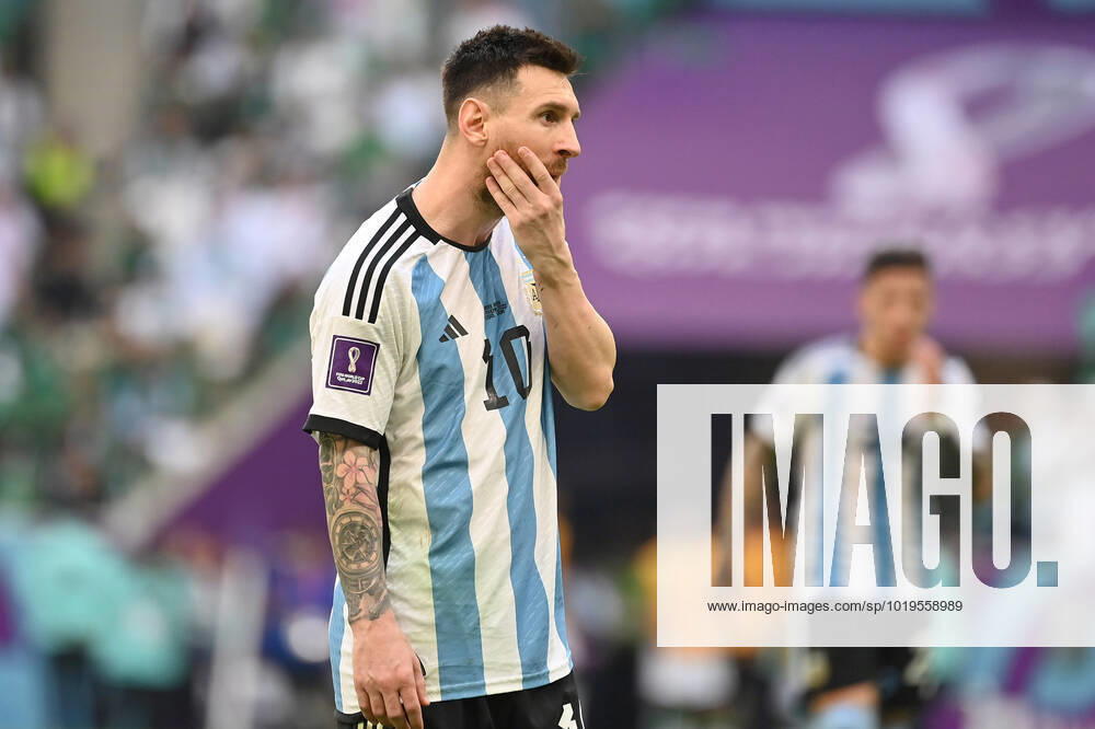 Lionel MESSI ARG , Disappointment,Frustration,Disappointed,Frustrated,Dejected,Action,Single image,Cropped single image,Half figure,Half figure Match 8,Group C Argentina ARG Saudi Arabia KSA 1 2 on 22 11 2022, Lussail Stadium Football World Cup 20122 in Qatar from 20 11 18 12 2022