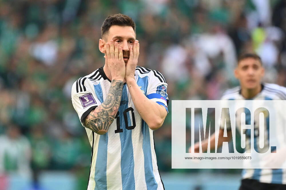 Lionel MESSI ARG , Disappointment,Frustration,Disappointed,Frustrated,Dejected,Action,Single image,Cropped single image,Half figure,Half figure Match 8,Group C Argentina ARG Saudi Arabia KSA 1 2 on 22 11 2022, Lussail Stadium Football World Cup 20122 in Qatar from 20 11 18 12 2022