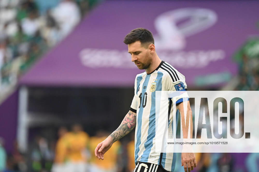 Lionel MESSI ARG , Disappointment,Frustration,Disappointed,Frustrated,Dejected,Action,Single image,Cropped single image,Half figure,Half figure Match 8,Group C Argentina ARG Saudi Arabia KSA 1 2 on 22 11 2022, Lussail Stadium Football World Cup 20122 in Qatar from 20 11 18 12 2022