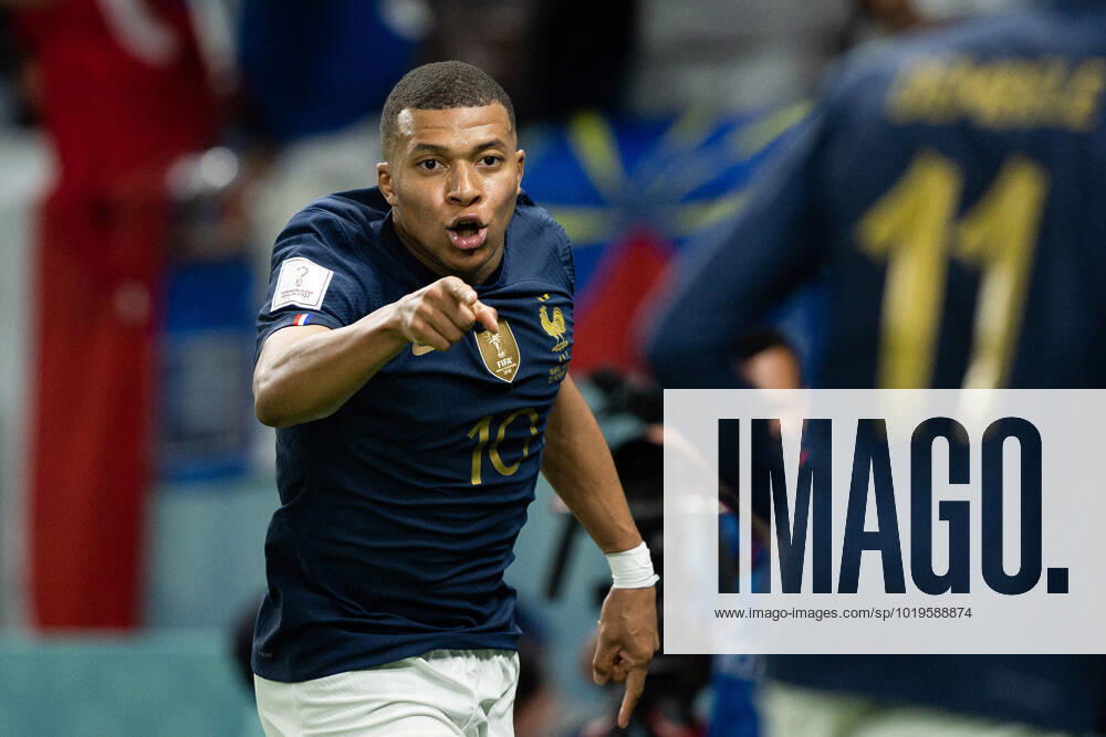Kylian Mbappe of France celebrates the 3 1 goal during the FIFA World Cup 2022 football match between France and Australia on November 22, 2022 in Doha Photo Joel Marklund BILDBYRAN code JM JM0383 bbeng football football soccer fotball world cup football world cup football world cup 2022 fifa world cup 2022 france france australia australia jubilation,