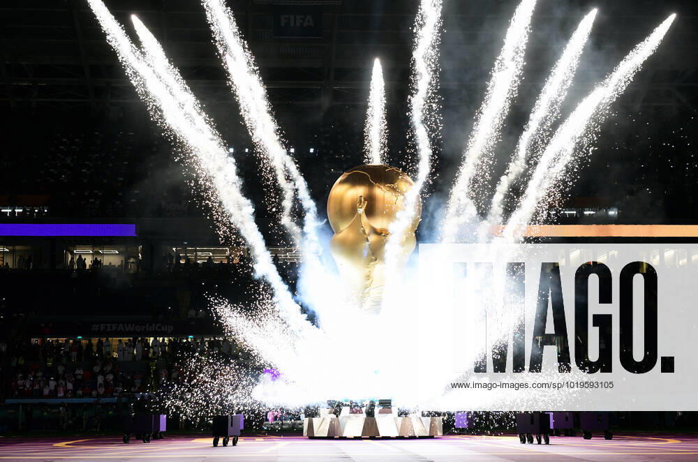 Football, World Cup, 2022, Men, Qatar, Group C, 1 Matchday, Stadium 974 Mexico Poland 0 0 Opening Ceremony with Fireworks and World Champions Cup Feature, Icon, Icon Image, FIFA REGULATES PROHIBIT ANY USE OF PHOTOGRAPHS AS IMAGE SEQUENCES AND OR QUASI VIDEO