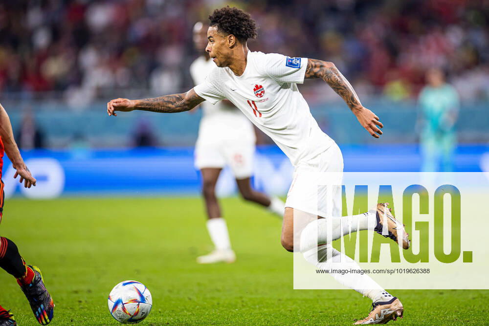 DOHA, KATAR, AHMAD BIN ALI STADIUM, PILKA NOZNA MISTRZOSTWA SWIATA W PILCE NOZNEJ KATAR 2022 ( FIFA World Cup, WM, Weltmeisterschaft, Fussball QATAR 2022 ) MECZ BELGIA - KANADA GAME BELGIUM - CANADA NZ TAJON BUCHANAN FOTO LUKASZ SKWIOT CYFRASPORT NEWSPIX.PL --- Newspix.pl 20221123CSLS186