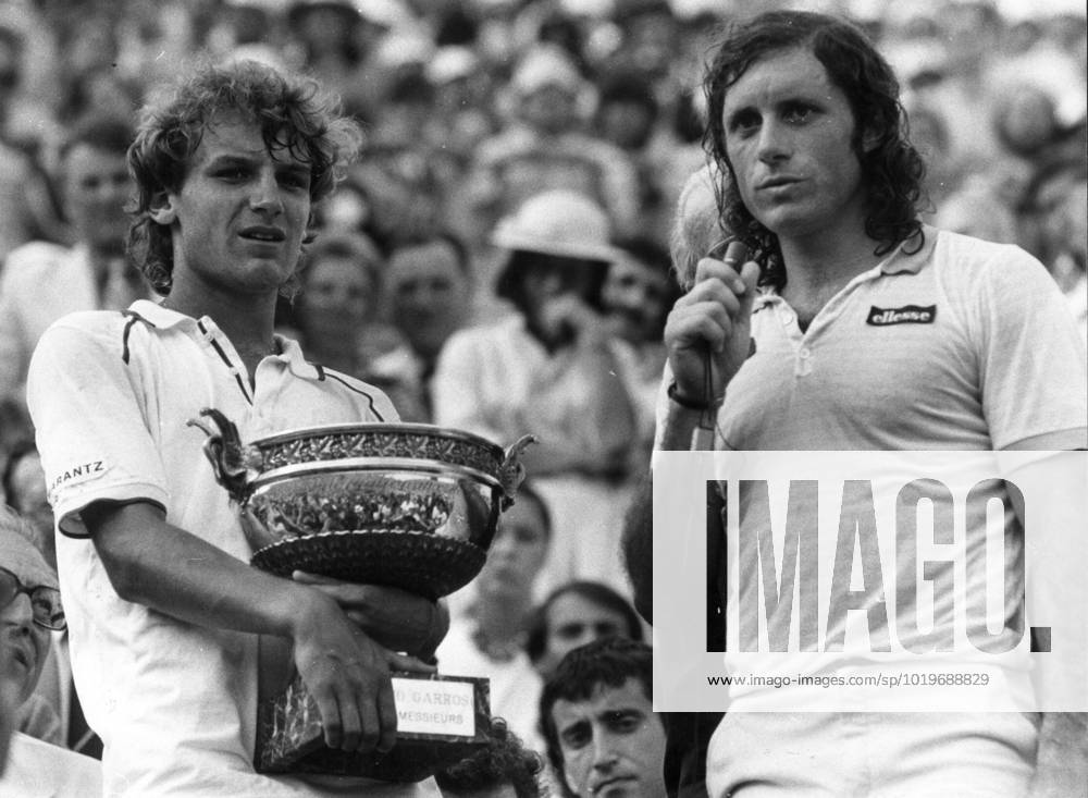 PARIS 820606 A 17 year old Mats Wilander with victory trophy after the final victory against Guillermo Vilas, Argentina t h at the French Open Championships in Paris in June 1982 PARIS FRANCE