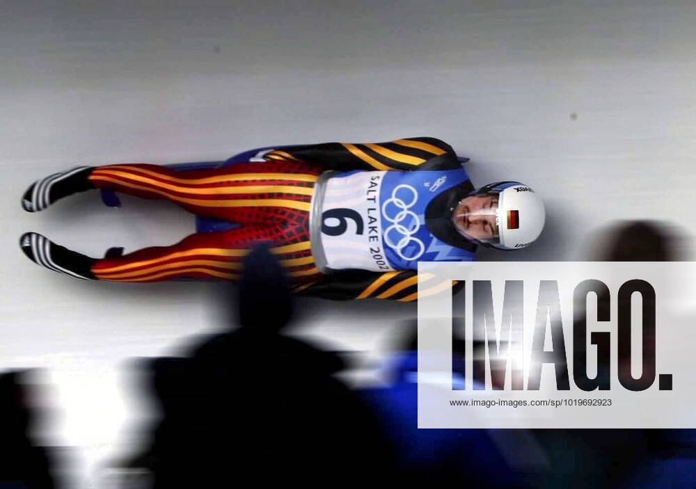 SALT LAKE CITY 020210 Winter Olympics 2002, luge, Georg Hackl, Germany, father in the luge track SALT LAKE CITY RODEL