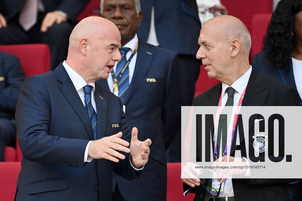 From left FIFA President Gianni INFANTINO, with Bernd NEUENDORF DFB President Germany GER Japan JPN 1 2 Group Phase Group E on 23 11 2022, Khalifa International Stadium Football World Cup 2022 in Qatar from 20 11 18 12 2022