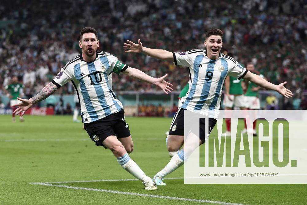 KW47 Mandatory Credit: Photo by Michael Zemanek Shutterstock (13634795bo) Lionel Messi of Argentina celebrates after scoring a goal (1-0) Argentina v Mexico, FIFA World Cup, WM, Weltmeisterschaft, Fussball 2022, Group C, Football, Lusail Stadium, Al Daayen, Qatar - 26 Nov 2022 Editorial Use Only Argentina v Mexico, FIFA World Cup 2022, Group C, Football, Lusail Stadium, Al Daayen, Qatar - 26 Nov 2022 Editorial Use Only