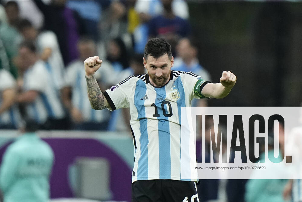 Argentina v Mexico: Group C - FIFA World Cup, WM, Weltmeisterschaft, Fussball Qatar 2022 Lionel Messi right winger of Argentina and Paris Saint-Germain celebrates victory after the FIFA World Cup Qatar 2022 Group C match between Argentina and Mexico at Lusail Stadium on November 26, 2022 in Lusail City, Qatar. Lusail City Qatar