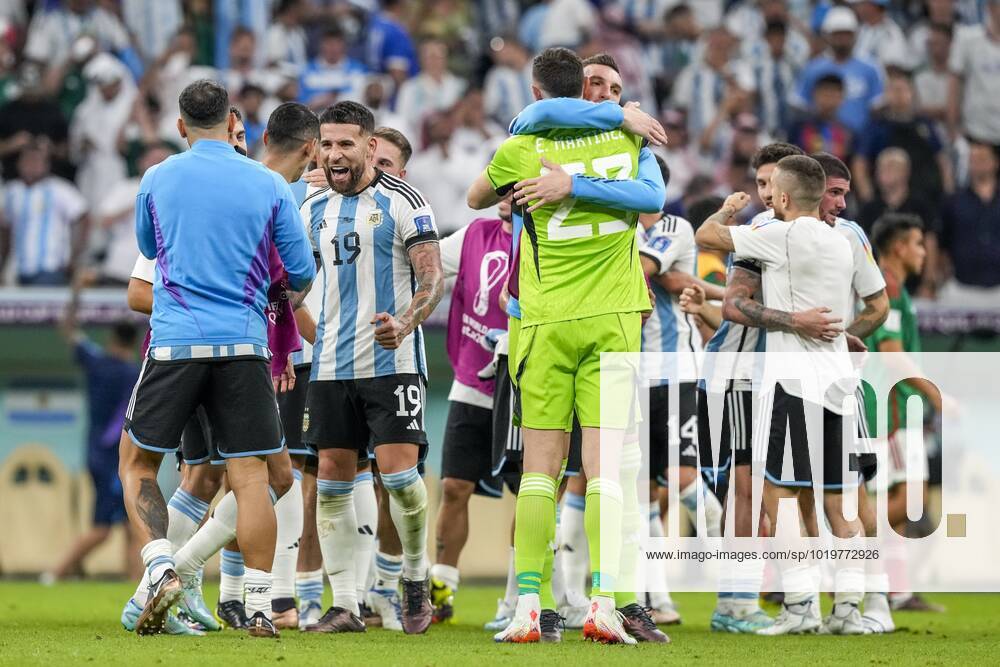Lusail Stadium World Cup 2022 in Qatar game between Argentina vs Mexico , Argentina players celebrating the win (2-0) Argentina - Mexico x19367194x