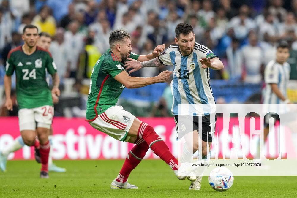 Lusail Stadium World Cup 2022 in Qatar game between Argentina vs Mexico , (R-L) Argentina player Lionel Messi and Mexico player Hector Herrera Argentina - Mexico x19367268x