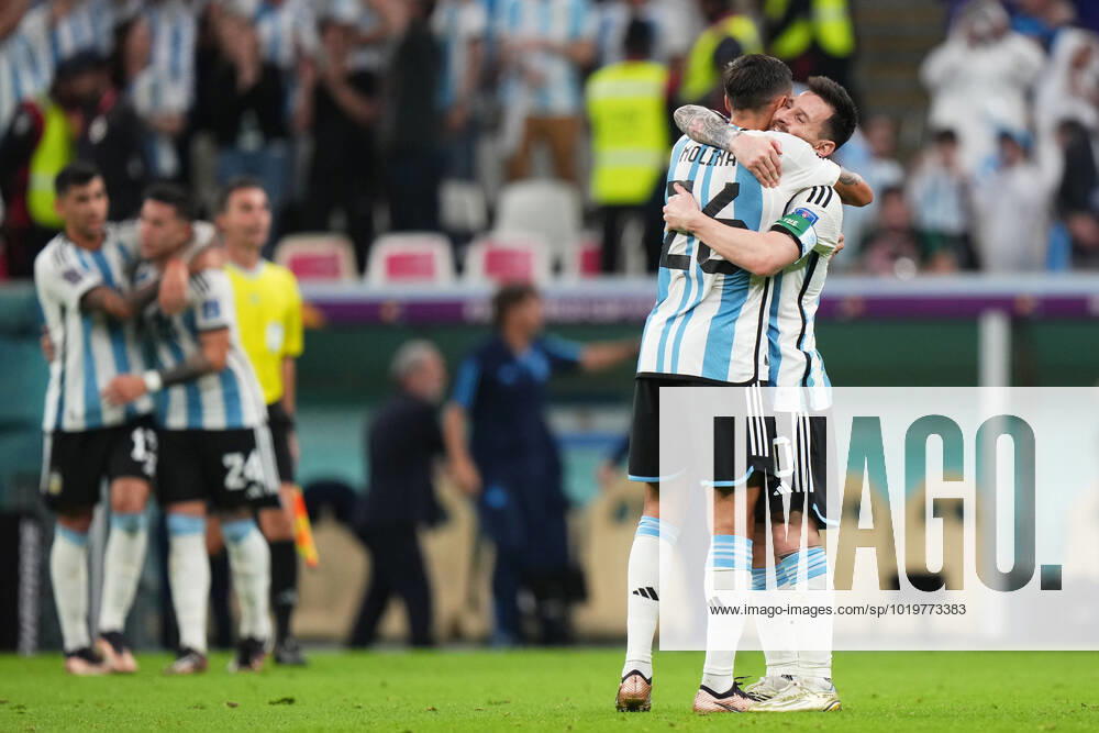 QAT: Argentina - Mexico. FIFA World Cup, WM, Weltmeisterschaft, Fussball Qatar 2022 Argentina players celebrating the victory at full time during the FIFA World Cup Qatar 2022 match, Group C, between Argentina and Mexico played at Lusail Stadium on Nov 26, 2022 in Lusail, Qatar.