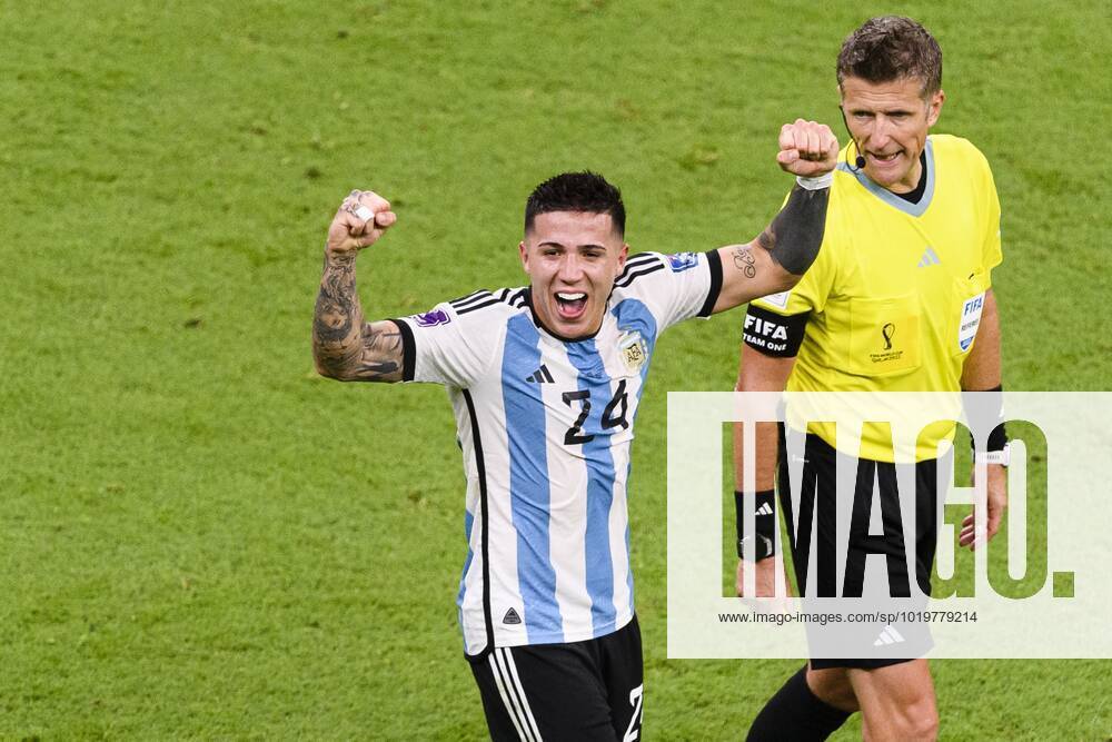 FIFA World Cup, WM, Weltmeisterschaft, Fussball Qatar 2022 Argentina vs Mexico Enzo Fernandez celebrates his goal 2-0 of Argentina during the game Argentina vs Mexican national team, Nationalteam (Mexico), Corresponding to Group C of the FIFA World Cup Qatar 2022, at Lusail Stadium, Lusail, Doha, November 26, 2022. <br><br> Enzo Fernandez celebra su gol 2-0 de Argentina durante el partido Argentina vs Seleccion Nacional Mexicana (Mexico), correspondiente al Grupo C de la Copa Mundial de la FIFA Qatar 2022, en el Estadio Lusail, Lusail, Doha, 26 de noviembre de 2022. LUSAIL DOHA QATAR