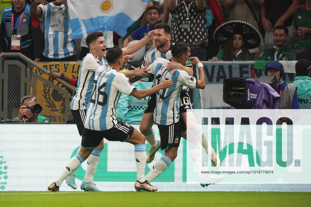 Football , FIFA World Cup 2022, Football World Cup Qatar 2022, GroupPhase, Group C , Argentina Mexico, 26 11 2022 , Luseil Stadium, Doha Qatar, Lionel Messi Argentina, Goal celebration photo Chai von der Laage FIFA regulations prohibit any use of photographs as image sequences and or quasi video ,