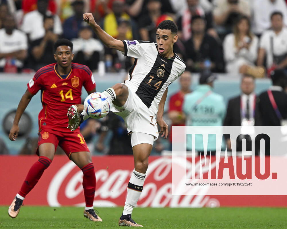 Spain vs germany AL-KHOR, AK - 27.11.2022: SPAIN VS GERMANY - Jamal Musiala of Germany during a match between Spain and Germany, valid for the group stage of the World Cup, held at Al Bayt Stadium in Al-Khor, Qatar. (Photo: Richard Callis Fotoarena) x2300485x RichardxCallis