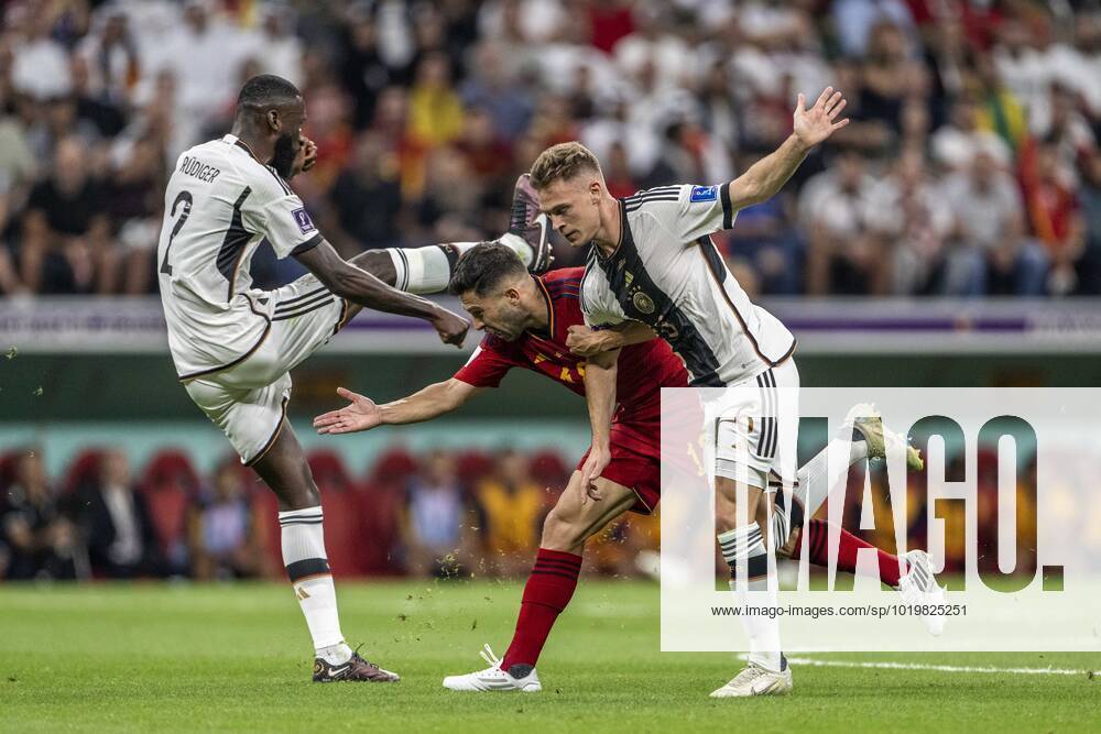 Spain vs germany AL-KHOR, AK - 27.11.2022: SPAIN VS GERMANY - Antonio Rüdiger and Joshua Kimmich of Germany and Jordi Alba of Spain during a match between Spain and Germany, valid for the group stage of the World Cup, held at Al Bayt Stadium in Al-Khor, Qatar. (Photo: Richard Callis Fotoarena) x2300493x RichardxCallis