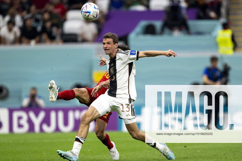 Spain vs germany AL-KHOR, AK - 28.11.2022: SPAIN VS GERMANY - Thomas Müller of Germany and Jordi Alba of Spain of England during a match between Spain and Germany, valid for the group stage of the World Cup, held at Al Bayt Stadium in Al-Khor, Qatar. (Photo: Richard Callis Fotoarena) x2300494x RichardxCallis
