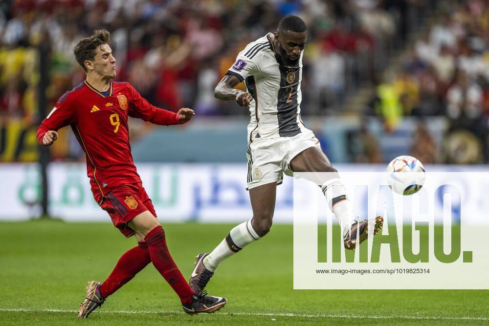 Spain vs germany AL-KHOR, AK - 27.11.2022: SPAIN VS GERMANY - Antonio Rüdiger of Germany and Gavi of Spain during a match between Spain and Germany, valid for the group stage of the World Cup, held at Al Bayt Stadium in Al-Khor, Qatar. (Photo: Richard Callis Fotoarena) x2300495x RichardxCallis