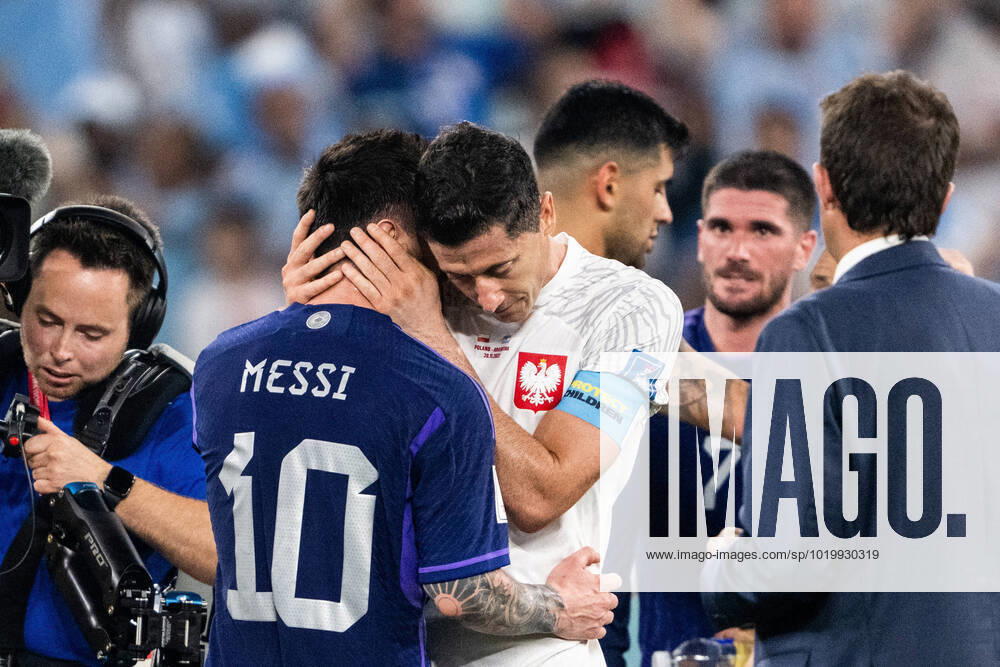 Lionel Messi of Argentina and Robert Lewandowski of Poland after the FIFA World Cup 2022 football match between Poland and Argentina on November 30, 2022 in Doha Photo Joel Marklund BILDBYRAN code JM JM0396 bbeng football football soccer fotball world cup football world cup football world cup 2022 fifa world cup 2022 poland poland argentina,