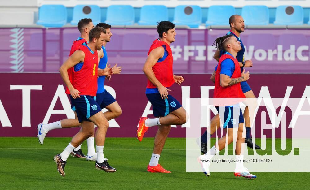 Mandatory Credit: Photo by Javier Garcia Shutterstock (13643375aw) Harry Kane, Harry Maguire and Kalvin Phillips of England during training England Training, FIFA World Cup, WM, Weltmeisterschaft, Fussball 2022, Football, Al Wakrah Sports Complex, Al Wakrah, Qatar - 01 Dec 2022 Editorial Use Only England Training, FIFA World Cup 2022, Football, Al Wakrah Sports Complex, Al Wakrah, Qatar - 01 Dec 2022 Editorial Use Only