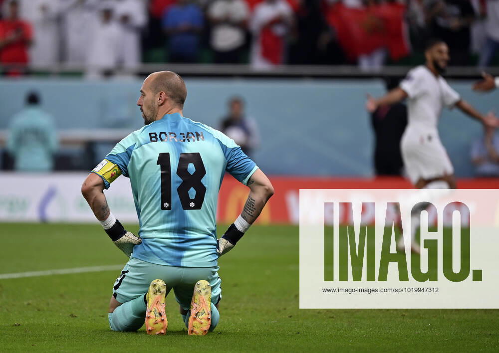 (221201) -- DOHA, Dec. 1, 2022 -- Canada s goalkeeper Milan Borjan reacts after Youssef En-Nesyri of Morocco scoring during the Group F match between Canada and Morocco at the 2022 FIFA World Cup, WM, Weltmeisterschaft, Fussball at Al Thumama Stadium in Doha, Qatar, Dec. 1, 2022. ) (SP)QATAR-DOHA-2022 WORLD CUP-GROUP F-CAN VS MAR ChenxCheng