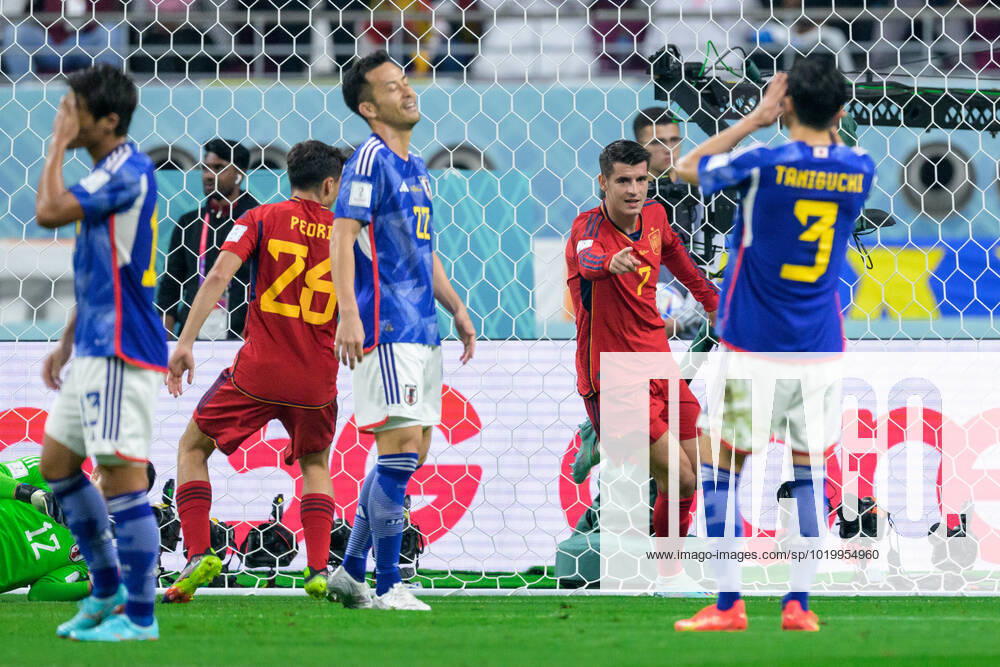 Alvaro Morata of Spain celebrates after scoring 0 1 during the FIFA World Cup 2022 football match between Japan and Spain on December 1, 2022 in Doha Photo Joel Marklund BILDBYRAN code JM JM0398 bbeng football football soccer fotball world cup football world cup football world cup 2022 fifa world cup 2022 japan spain spain cheer depression,