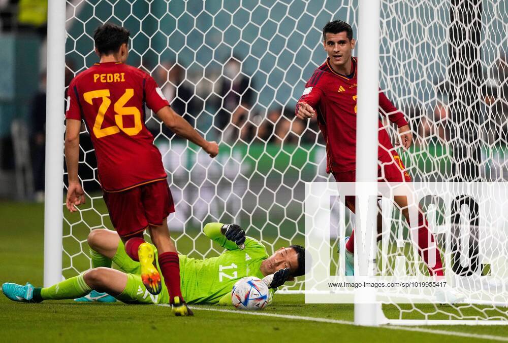 Mandatory Credit: Photo by Dave Shopland Shutterstock (13640378y) Alvaro Morata of Spain celebrates scoring the opening goal past Goalkeeper Shuichi Gonda of Japan Japan v Spain, FIFA World Cup, WM, Weltmeisterschaft, Fussball 2022, Group E, Football, Khalifa International Stadium, Ar-Rayyan, Qatar - 01 Dec 2022 Editorial Use Only Japan v Spain, FIFA World Cup 2022, Group E, Football, Khalifa International Stadium, Ar-Rayyan, Qatar - 01 Dec 2022 Editorial Use Only