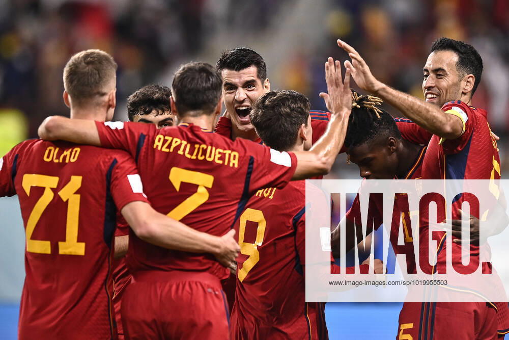 Foto LaPresse - Fabio Ferrari 01 Dicembre 2022 Doha, Qatar - - Calcio - Qatar 2022 - Coppa del Mondo Fifa - Giappone v Spagna - Gruppo E - Fase a Gironi - Khalifa International Stadium .Nella foto:Morata Alvaro (Spain);esulta dopo rete 0-1 December 1, 2022 Doha, Qatar - sport - Soccer - Qatar 2022- FIFA World Cup, WM, Weltmeisterschaft, Fussball - Group E - Japan v Spain - group stage -Khalifa International Stadium.In the pic:Morata Alvaro (Spain);celebrates after gol 0-1
