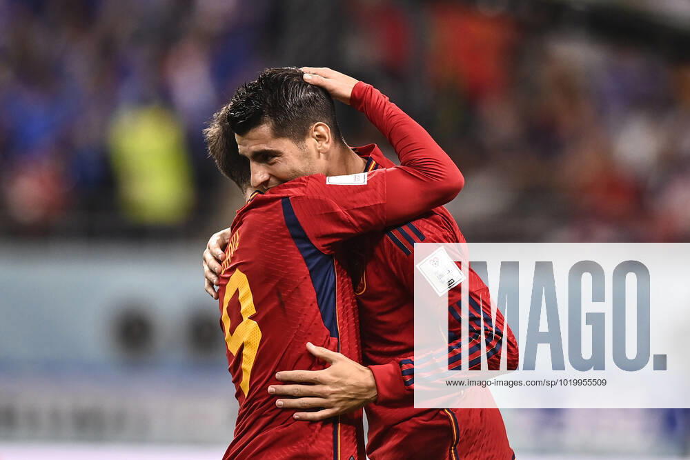 Foto LaPresse - Fabio Ferrari 01 Dicembre 2022 Doha, Qatar - - Calcio - Qatar 2022 - Coppa del Mondo Fifa - Giappone v Spagna - Gruppo E - Fase a Gironi - Khalifa International Stadium .Nella foto:Morata Alvaro (Spain);esulta dopo rete 0-1 December 1, 2022 Doha, Qatar - sport - Soccer - Qatar 2022- FIFA World Cup, WM, Weltmeisterschaft, Fussball - Group E - Japan v Spain - group stage -Khalifa International Stadium.In the pic:Morata Alvaro (Spain);celebrates after gol 0-1