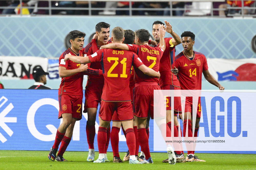 Joie des joueurs de l Espagne apres le but de MORATA Alvaro (ESP) FOOTBALL : Japon vs Espagne - Groupe E - coupe du Monde Qatar 2022 - 01 12 2022 JBAutissier Panoramic
