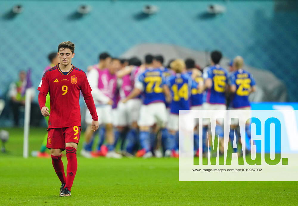 Mandatory Credit: Photo by Javier Garcia Shutterstock (13640384ay) Gavi of Spain looks dejected after Ritsu Doan of Japan equalises 1-1 Japan v Spain, FIFA World Cup, WM, Weltmeisterschaft, Fussball 2022, Group E, Football, Khalifa International Stadium, Ar-Rayyan, Qatar - 01 Dec 2022 Editorial Use Only Japan v Spain, FIFA World Cup 2022, Group E, Football, Khalifa International Stadium, Ar-Rayyan, Qatar - 01 Dec 2022 Editorial Use Only