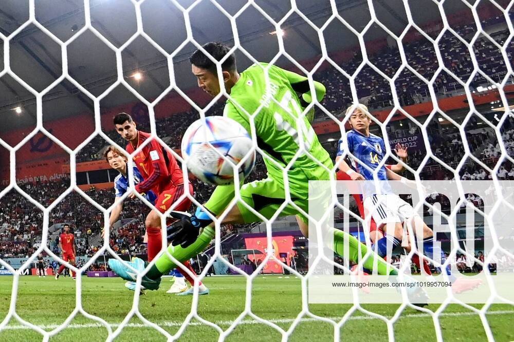 Russia Soccer World Cup Japan - Spain 8329411 01.12.2022 Japan s goalkeeper Shuichi Gonda concedes a ball during the Qatar 2022 World Cup Group E soccer match between Japan and Spain, in Doha, Qatar. Grigory Sysoev Sputnik Doha Qatar
