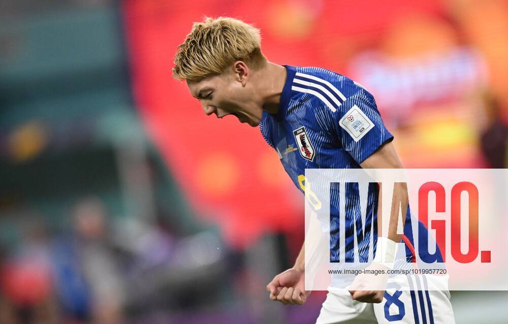 Russia Soccer World Cup Japan - Spain 8329422 01.12.2022 Japan s Ritsu Doan celebrates the team s goal during the Qatar 2022 World Cup Group E soccer match between Japan and Spain, in Doha, Qatar. Grigory Sysoev Sputnik Doha Qatar
