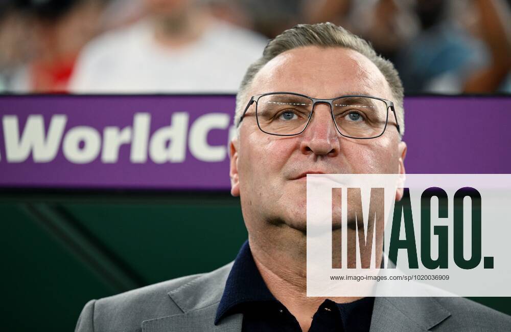 Qatar Soccer World Cup France - Poland 8332993 04.12.2022 Poland s head coach Czeslaw Michniewicz waits before the Qatar 2022 World Cup Round of 16 soccer match between France and Poland at Al Thumama Stadium, in Doha, Qatar. Grigory Sysoev Sputnik Doha Qatar
