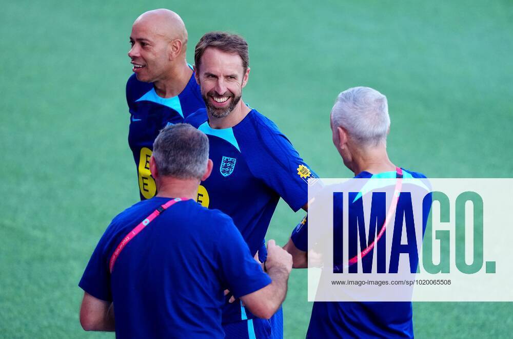 Mandatory Credit: Photo by Javier Garcia Shutterstock (13649416b) England manager Gareth Southgate is all smiles ahead of training England Training, FIFA World Cup, WM, Weltmeisterschaft, Fussball 2022, Football, Al Wakrah Sports Complex, Al Wakrah, Qatar - 05 Dec 2022 Editorial Use Only England Training, FIFA World Cup 2022, Football, Al Wakrah Sports Complex, Al Wakrah, Qatar - 05 Dec 2022 Editorial Use Only