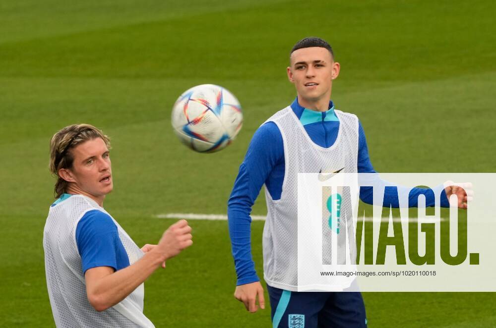 Mandatory Credit: Photo by Dave Shopland Shutterstock (13652017j) Conor Gallagher and Phil Foden of England England Training and press conference, PK, Pressekonferenz FIFA World Cup, WM, Weltmeisterschaft, Fussball 2022, Football, Al Wakrah Sports Complex, Al Wakrah, Qatar - 07 Dec 2022 Editorial Use Only England Training and Press Conference, FIFA World Cup 2022, Football, Al Wakrah Sports Complex, Al Wakrah, Qatar - 07 Dec 2022 Editorial Use Only