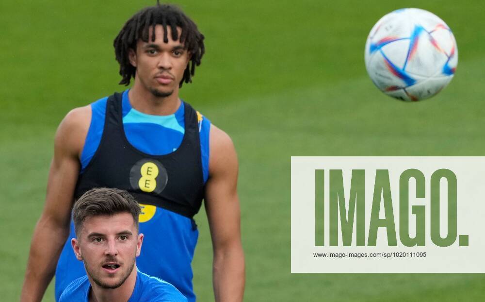 Mandatory Credit: Photo by Dave Shopland Shutterstock (13652017au) Mason Mount and Trent Alexander-Arnold of England England Training and press conference, PK, Pressekonferenz FIFA World Cup, WM, Weltmeisterschaft, Fussball 2022, Football, Al Wakrah Sports Complex, Al Wakrah, Qatar - 07 Dec 2022 Editorial Use Only England Training and Press Conference, FIFA World Cup 2022, Football, Al Wakrah Sports Complex, Al Wakrah, Qatar - 07 Dec 2022 Editorial Use Only