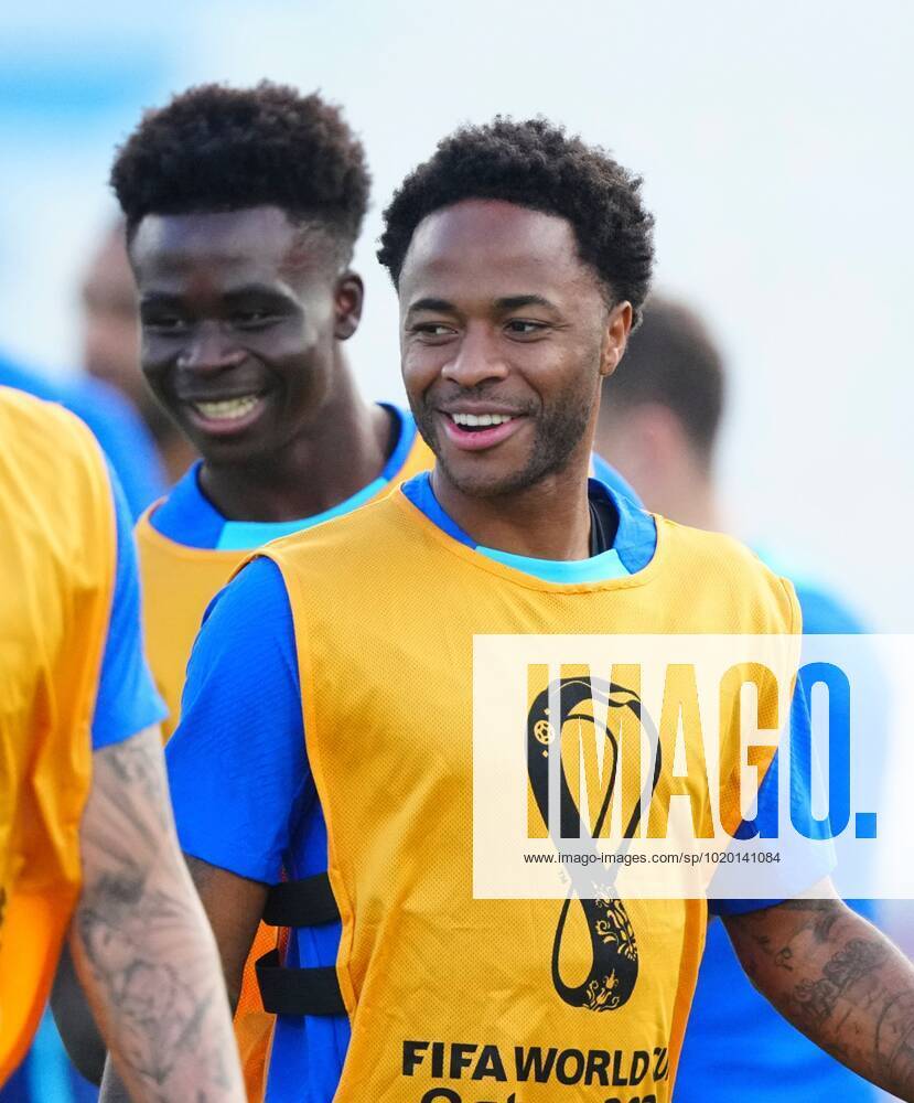Mandatory Credit: Photo by Javier Garcia Shutterstock (13658575r) Raheem Sterling and Bukayo Saka of England England Training and press conference, PK, Pressekonferenz FIFA World Cup, WM, Weltmeisterschaft, Fussball 2022, Football, Al Wakrah Sports Complex, Al Wakrah, Qatar - 09 Dec 2022 Editorial Use Only England Training and Press Conference, FIFA World Cup 2022, Football, Al Wakrah Sports Complex, Al Wakrah, Qatar - 09 Dec 2022 Editorial Use Only