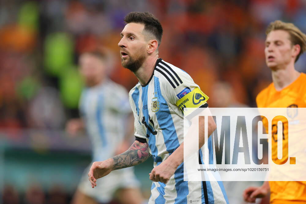 Lionel Messi of Argentina looks on during the FIFA World Cup, WM, Weltmeisterschaft, Fussball Qatar 2022 Quarter Final match between Netherlands and Argentina at Lusail Stadium, Lusail, Qatar on 9 December 2022.