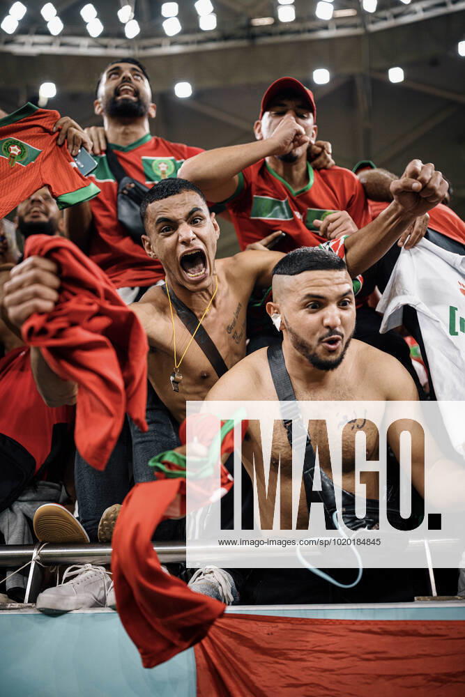 Morocco vs portugal DOHA, CA - 10.12.2022: MOROCCO VS PORTUGAL - Moroccan fans celebrate ranking after the match between Morocco and Portugal, valid for the quarterfinals of the World Cup, held at Al Thumama Stadium in Doha, Qatar. (Photo: Marcelo Machado de Melo Fotoarena) x2308631x MarceloxMachadoxdexMelo
